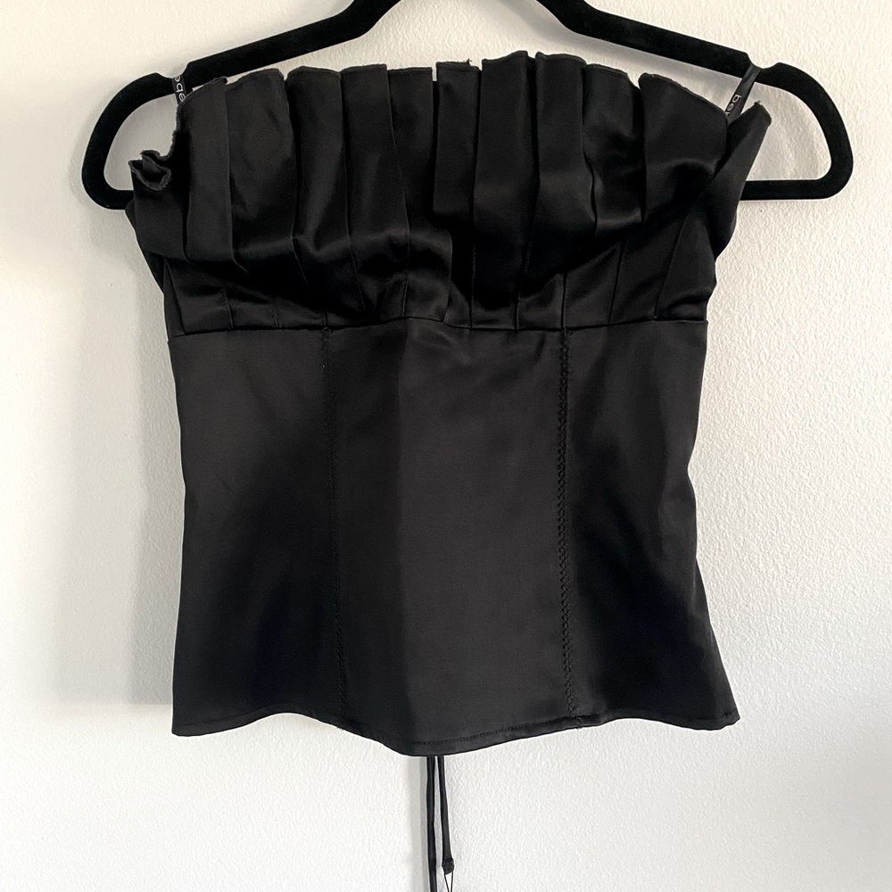 Bebe Black Satin Corset Top with Lace Up Back